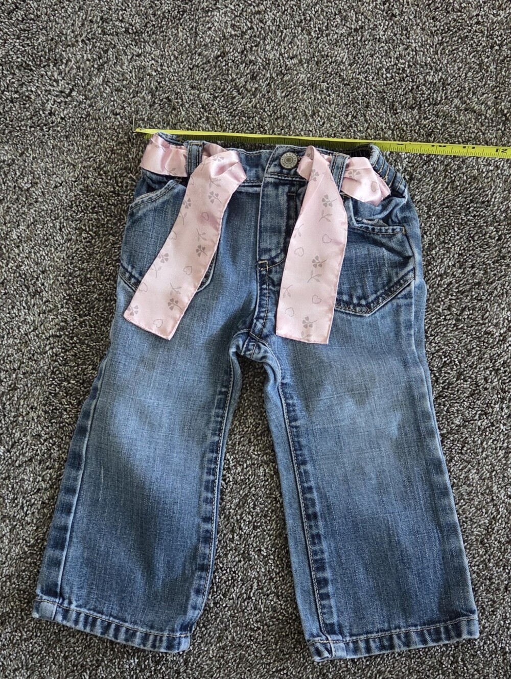 18-24 Month Girls Light Blue Denim Jeans with Pink Ribbon Waist